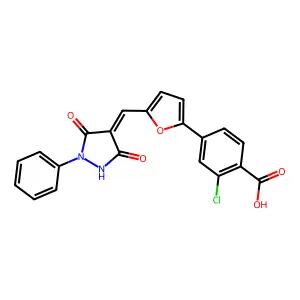 2-chloro-4-[5-[(Z)-(3,5-dioxo-1-phenylpyrazolidin-4-ylidene)methyl]furan-2-yl]benzoic acid structure