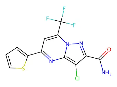 3-chloro-5-(thiophen-2-yl)-7-(trifluoromethyl)pyrazolo[1,5-a]pyrimidine-2-carboxamide structure
