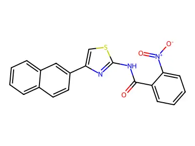 N-(4-(naphthalen-2-yl)thiazol-2-yl)-2-nitrobenzamide structure