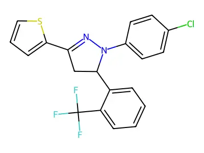 1-(4-chlorophenyl)-3-(2-thienyl)-5-[2-(trifluoromethyl)phenyl]-4,5-dihydro-1H-pyrazole structure