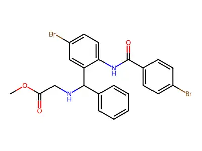Methyl 2-(((5-bromo-2-(4-bromobenzamido)phenyl)(phenyl)methyl)amino)acetate structure