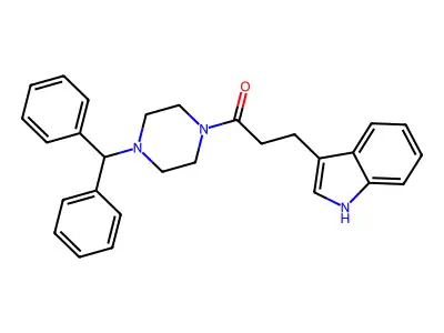 1-(4-benzhydrylpiperazin-1-yl)-3-(1H-indol-3-yl)propan-1-one structure