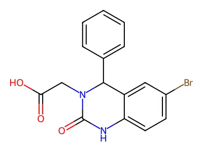 (6-bromo-2-oxo-4-phenyl-1,4-dihydroquinazolin-3(2H)-yl)acetic acid structure