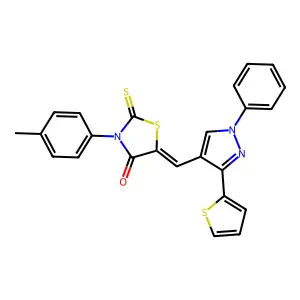 (5Z)-3-(4-methylphenyl)-5-[(1-phenyl-3-thiophen-2-ylpyrazol-4-yl)methylidene]-2-sulfanylidene-1,3-thiazolidin-4-one structure