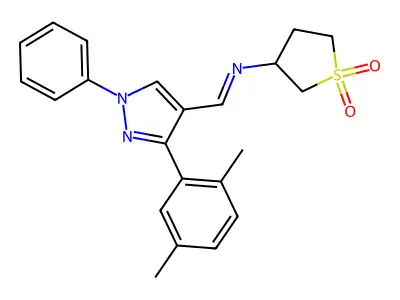 N-{(E)-[3-(2,5-dimethylphenyl)-1-phenyl-1H-pyrazol-4-yl]methylidene}tetrahydrothiophen-3-amine 1,1-dioxide structure