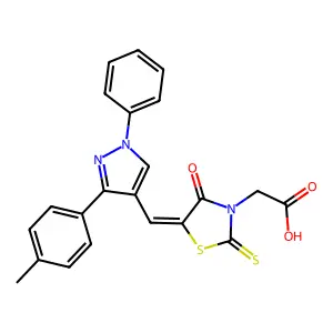 2-[(5Z)-5-[[3-(4-methylphenyl)-1-phenylpyrazol-4-yl]methylidene]-4-oxo-2-sulfanylidene-1,3-thiazolidin-3-yl]acetic acid structure