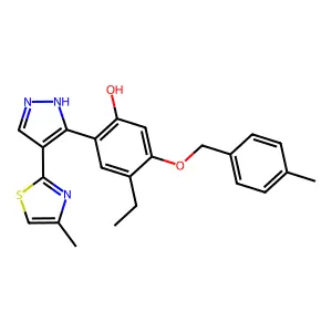 4-ethyl-5-[(4-methylbenzyl)oxy]-2-[4-(4-methyl-1,3-thiazol-2-yl)-1H-pyrazol-3-yl]phenol structure