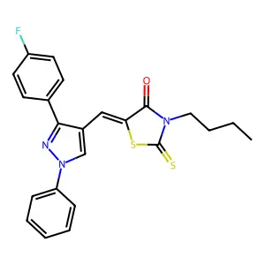 (5Z)-3-butyl-5-{[3-(4-fluorophenyl)-1-phenyl-1H-pyrazol-4-yl]methylidene}-2-thioxo-1,3-thiazolidin-4-one structure