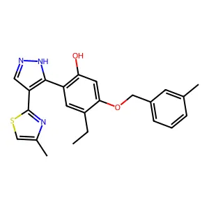 4-ethyl-5-[(3-methylbenzyl)oxy]-2-[4-(4-methyl-1,3-thiazol-2-yl)-1H-pyrazol-3-yl]phenol structure