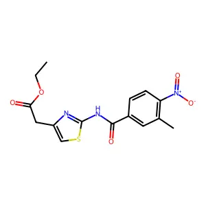 Ethyl 2-[2-[(3-methyl-4-nitrobenzoyl)amino]-1,3-thiazol-4-yl]acetate structure