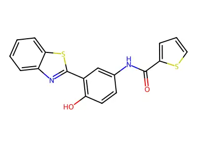 N-(3-(benzo[d]thiazol-2-yl)-4-hydroxyphenyl)thiophene-2-carboxamide structure