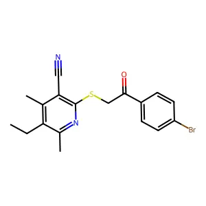 2-[2-(4-bromophenyl)-2-oxoethyl]sulfanyl-5-ethyl-4,6-dimethylpyridine-3-carbonitrile structure