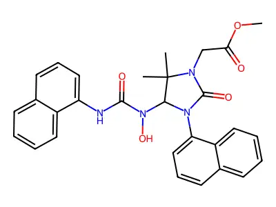 methyl {4-[hydroxy(naphthalen-1-ylcarbamoyl)amino]-5,5-dimethyl-3-(naphthalen-1-yl)-2-oxoimidazolidin-1-yl}acetate structure