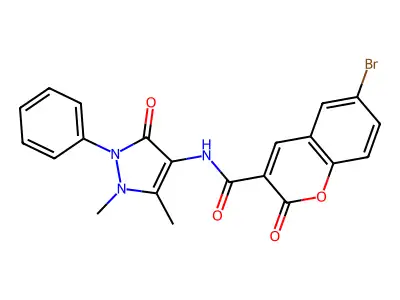6-bromo-N-(1,5-dimethyl-3-oxo-2-phenylpyrazol-4-yl)-2-oxochromene-3-carboxamide structure