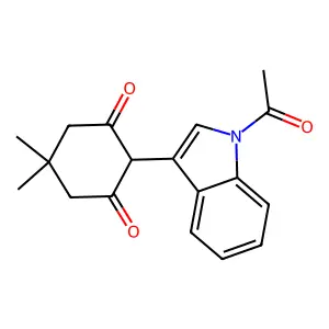 2-(1-Acetylindol-3-yl)-5,5-dimethylcyclohexane-1,3-dione structure