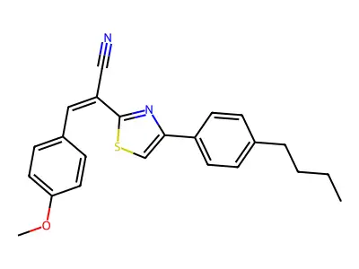 (Z)-2-(4-(4-butylphenyl)thiazol-2-yl)-3-(4-methoxyphenyl)acrylonitrile structure