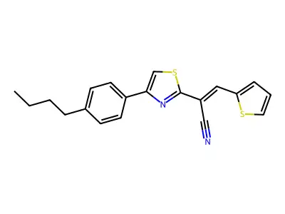 (E)-2-[4-(4-butylphenyl)-1,3-thiazol-2-yl]-3-thiophen-2-ylprop-2-enenitrile structure