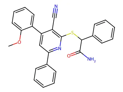 2-[3-Cyano-4-(2-methoxyphenyl)-6-phenylpyridin-2-yl]sulfanyl-2-phenylacetamide structure