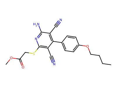 Methyl {[6-amino-4-(4-butoxyphenyl)-3,5-dicyanopyridin-2-yl]sulfanyl}acetate structure