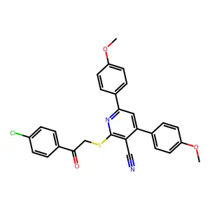 2-[2-(4-chlorophenyl)-2-oxoethyl]sulfanyl-4,6-bis(4-methoxyphenyl)pyridine-3-carbonitrile structure