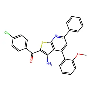 [3-amino-4-(2-methoxyphenyl)-6-phenylthieno[2,3-b]pyridin-2-yl]-(4-chlorophenyl)methanone structure