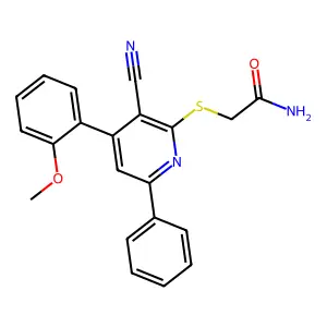2-[3-Cyano-4-(2-methoxyphenyl)-6-phenylpyridin-2-yl]sulfanylacetamide structure