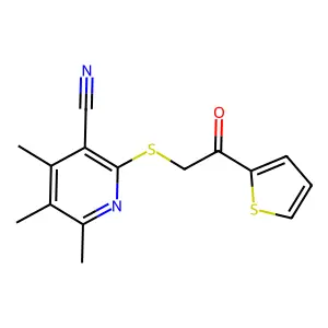 4,5,6-Trimethyl-2-[[2-oxo-2-(2-thienyl)ethyl]thio]-3-pyridinecarbonitrile structure