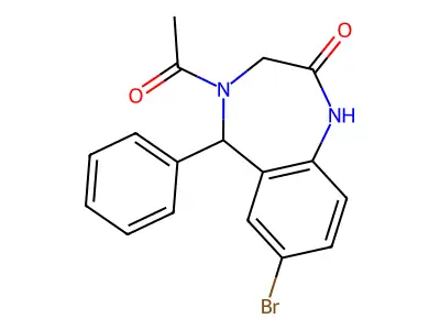 4-acetyl-7-bromo-5-phenyl-1,3,4,5-tetrahydro-2H-1,4-benzodiazepin-2-one structure