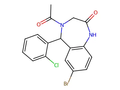 4-acetyl-7-bromo-5-(2-chlorophenyl)-3,5-dihydro-1H-1,4-benzodiazepin-2-one structure