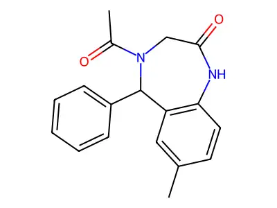 4-acetyl-7-methyl-5-phenyl-3,5-dihydro-1H-1,4-benzodiazepin-2-one structure