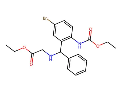 Ethyl 2-(((5-bromo-2-((ethoxycarbonyl)amino)phenyl)(phenyl)methyl)amino)acetate structure