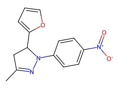 5-(furan-2-yl)-3-methyl-1-(4-nitrophenyl)-4,5-dihydro-1H-pyrazole structure