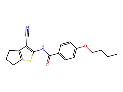 4-butoxy-N-(3-cyano-5,6-dihydro-4H-cyclopenta[b]thiophen-2-yl)benzamide structure