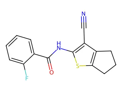 N-(3-cyano-5,6-dihydro-4H-cyclopenta[b]thiophen-2-yl)-2-fluorobenzamide structure