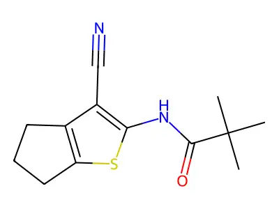 N-(3-cyano-5,6-dihydro-4H-cyclopenta[b]thiophen-2-yl)pivalamide structure