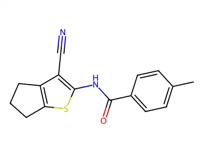 N-(3-cyano-5,6-dihydro-4H-cyclopenta[b]thiophen-2-yl)-4-methylbenzamide structure