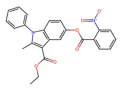 ethyl 2-methyl-5-((2-nitrobenzoyl)oxy)-1-phenyl-1H-indole-3-carboxylate structure