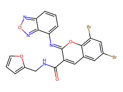 (2Z)-2-[(2,1,3-benzoxadiazol-4-yl)imino]-6,8-dibromo-N-[(furan-2-yl)methyl]-2H-chromene-3-carboxamide structure
