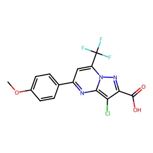 3-chloro-5-(4-methoxyphenyl)-7-(trifluoromethyl)pyrazolo[1,5-a]pyrimidine-2-carboxylic acid structure