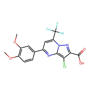 3-chloro-5-(3,4-dimethoxyphenyl)-7-(trifluoromethyl)pyrazolo[1,5-a]pyrimidine-2-carboxylic acid structure