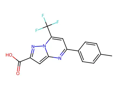 5-(4-methylphenyl)-7-(trifluoromethyl)pyrazolo[1,5-a]pyrimidine-2-carboxylic acid structure