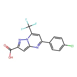 5-(4-chlorophenyl)-7-(trifluoromethyl)pyrazolo[1,5-a]pyrimidine-2-carboxylic acid structure