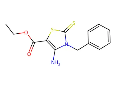 Ethyl 4-amino-2,3-dihydro-3-(phenylmethyl)-2-thioxo-5-thiazolecarboxylate structure