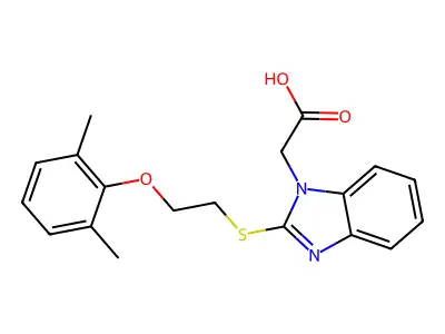 (2-{[2-(2,6-dimethylphenoxy)ethyl]sulfanyl}-1H-benzimidazol-1-yl)acetic acid structure