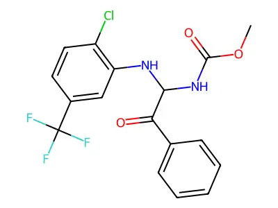 methyl (1-{[2-chloro-5-(trifluoromethyl)phenyl]amino}-2-oxo-2-phenylethyl)carbamate structure
