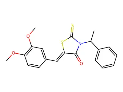 (Z)-5-(3,4-dimethoxybenzylidene)-3-(1-phenylethyl)-2-thioxothiazolidin-4-one structure