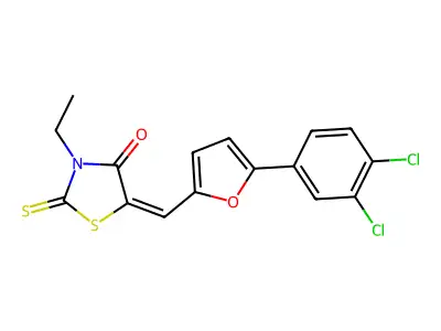 (5E)-5-[[5-(3,4-dichlorophenyl)furan-2-yl]methylidene]-3-ethyl-2-sulfanylidene-1,3-thiazolidin-4-one structure