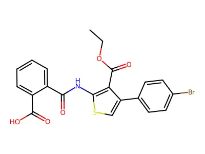 2-((4-(4-Bromophenyl)-3-(ethoxycarbonyl)thiophen-2-yl)carbamoyl)benzoic acid structure