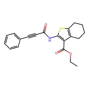 ethyl 2-(3-phenylprop-2-ynoylamino)-4,5,6,7-tetrahydro-1-benzothiophene-3-carboxylate structure
