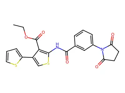 ethyl 5'-(3-(2,5-dioxopyrrolidin-1-yl)benzamido)-[2,3'-bithiophene]-4'-carboxylate structure